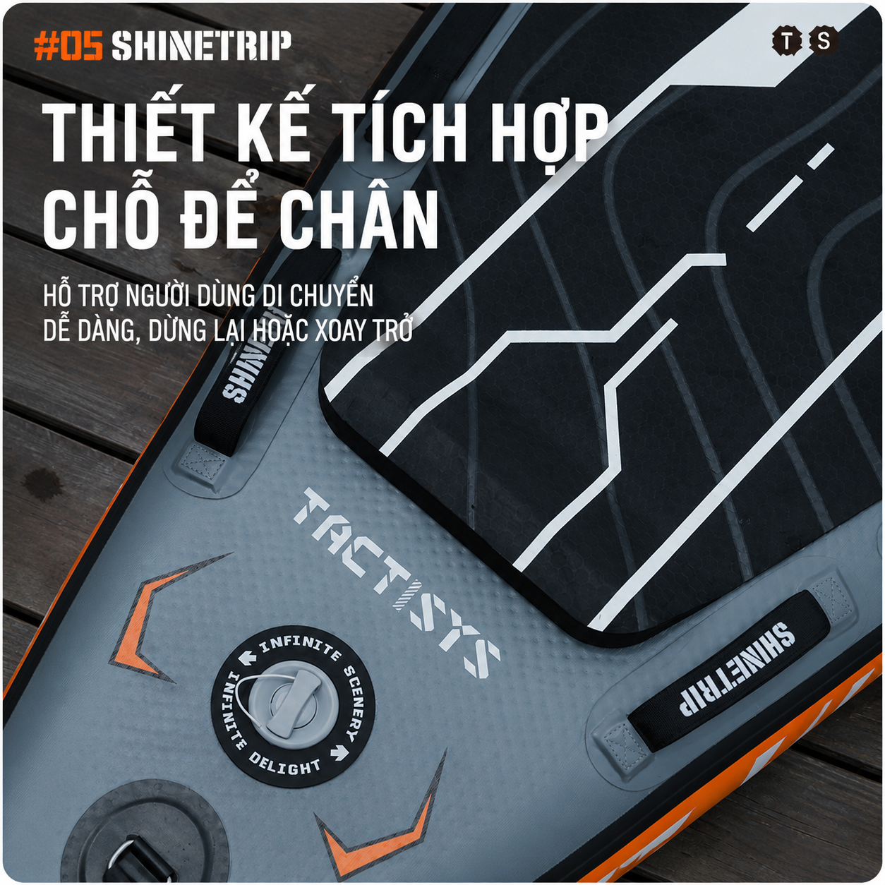 Ván Chèo SUP Bơm Hơi ShineTrip Tactical 3.35m - Bộ SUP Đứng Chèo Đa Năng PVC 2 Lớp Chống Trượt Kèm Phụ Kiện