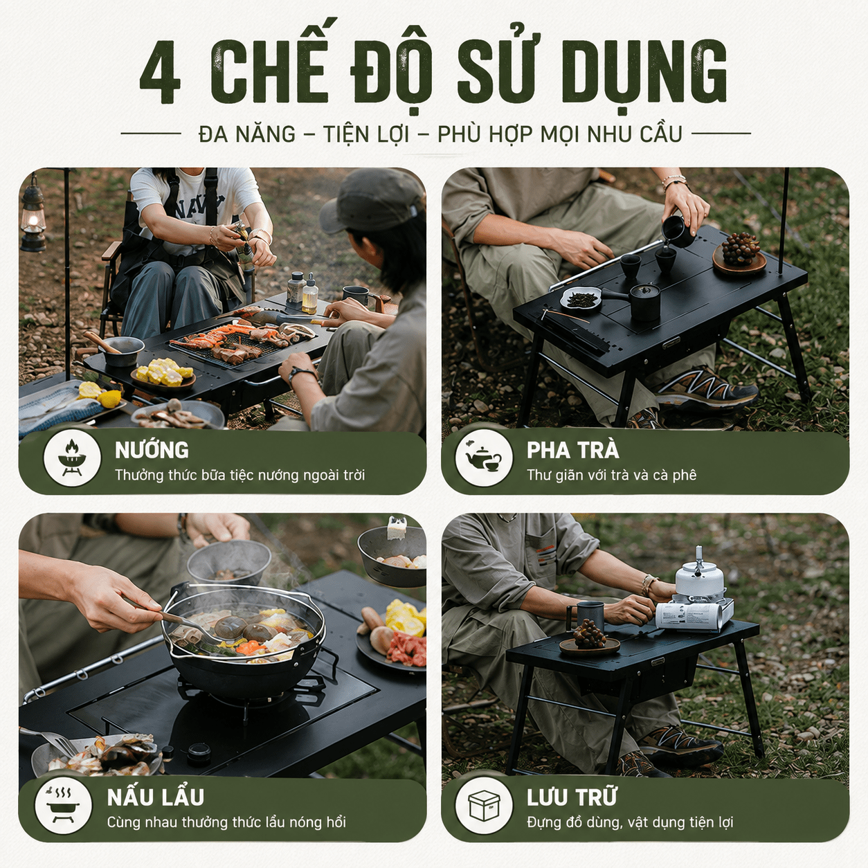 Bàn IGT Naturehike Đa Năng Tích Hợp Bếp Nướng BBQ, Bàn Camping Gấp Gọn Inox 304 Có Thanh Treo Đèn CNK2350CF018