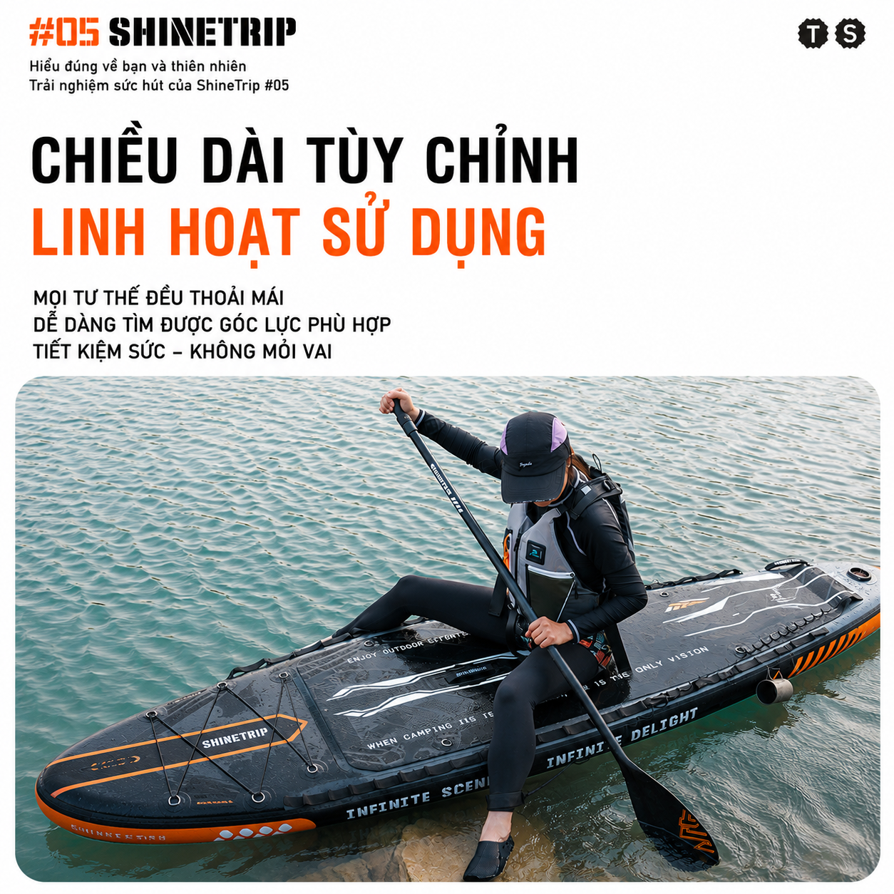 Ván Chèo SUP Bơm Hơi ShineTrip Tactical 3.35m - Bộ SUP Đứng Chèo Đa Năng PVC 2 Lớp Chống Trượt Kèm Phụ Kiện