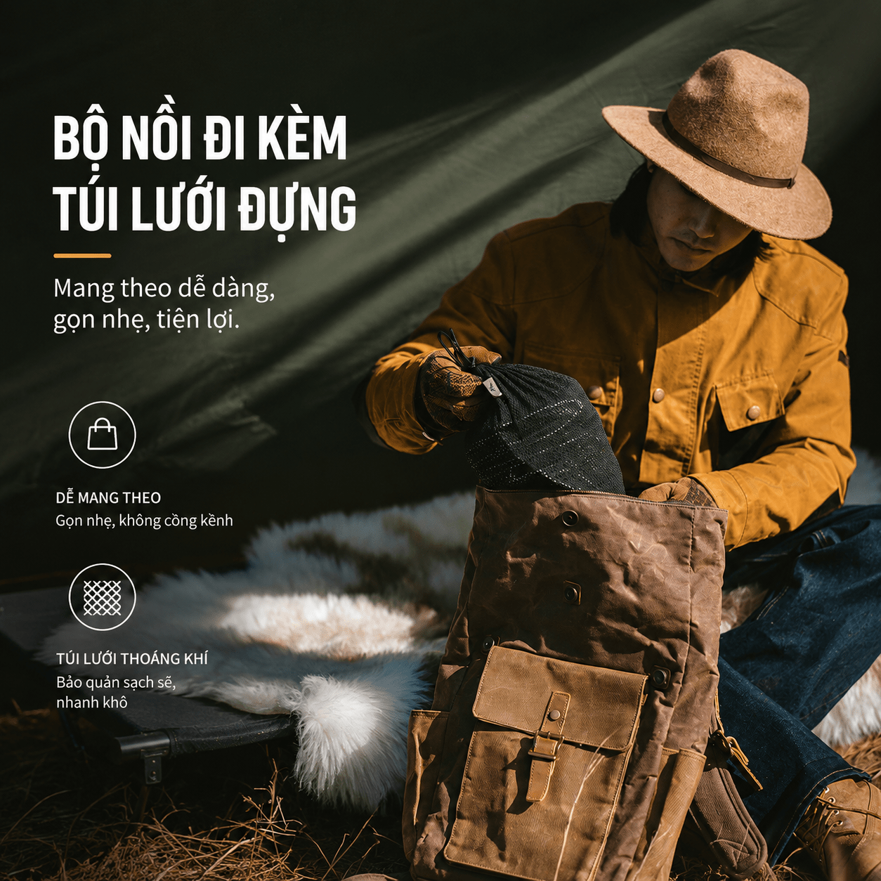 Bộ Nồi Dã Ngoại Naturehike 4 Món Hợp Kim Nhôm 3003 Chống Dính, Tay Cầm Gấp Gọn NH18T018-G