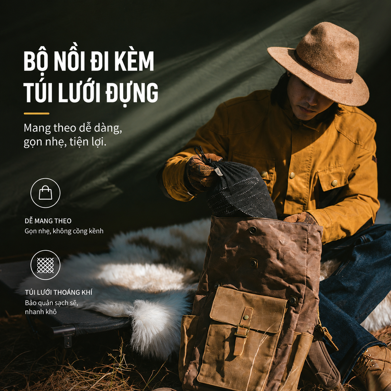 Bộ Nồi Dã Ngoại Naturehike 4 Món Hợp Kim Nhôm 3003 Chống Dính, Tay Cầm Gấp Gọn NH18T018-G