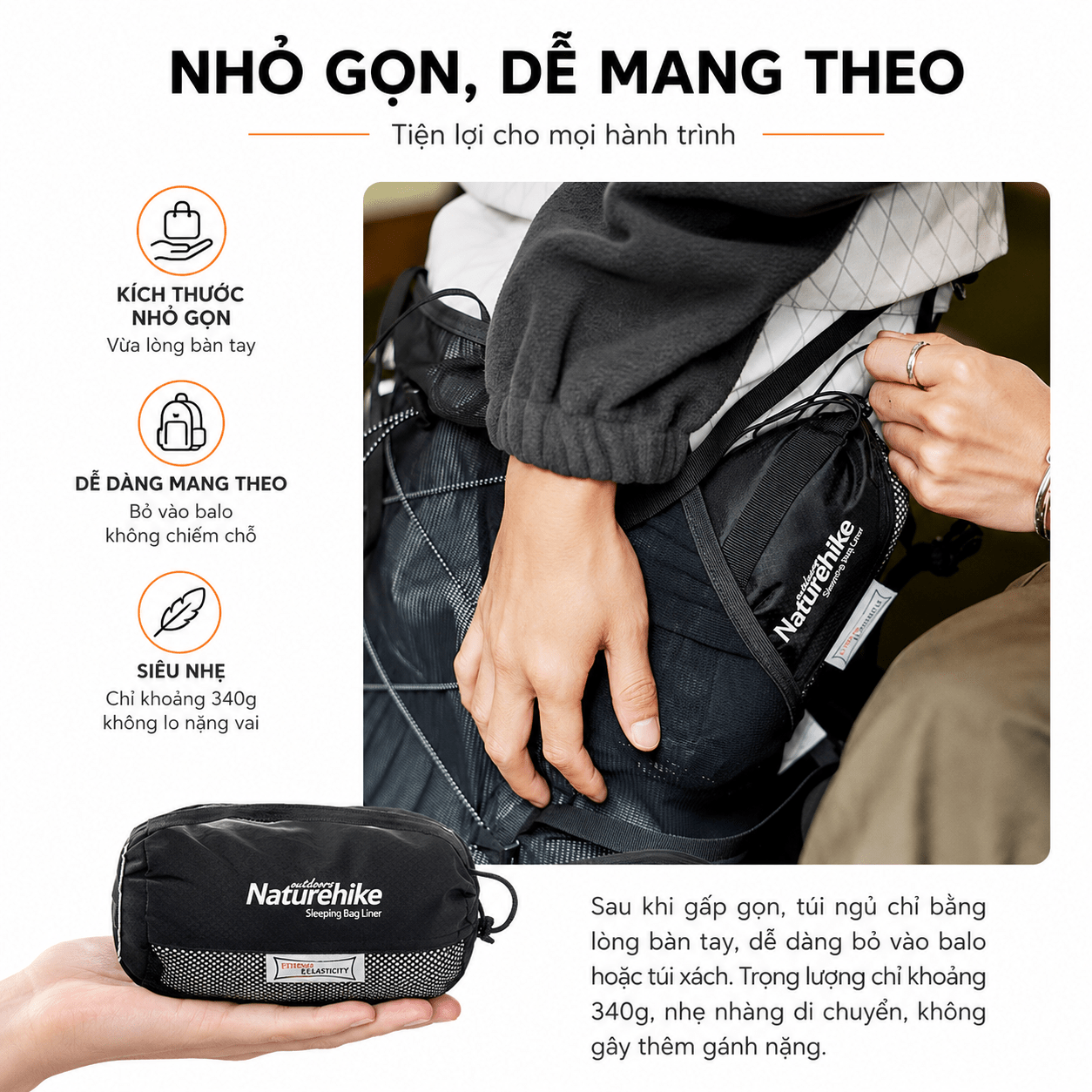 Túi Ngủ Co Giãn Naturehike NH17N002-D Siêu Nhẹ Gấp Gọn – Túi Ngủ Camping Du Lịch Mềm Mại, Thoáng Khí
