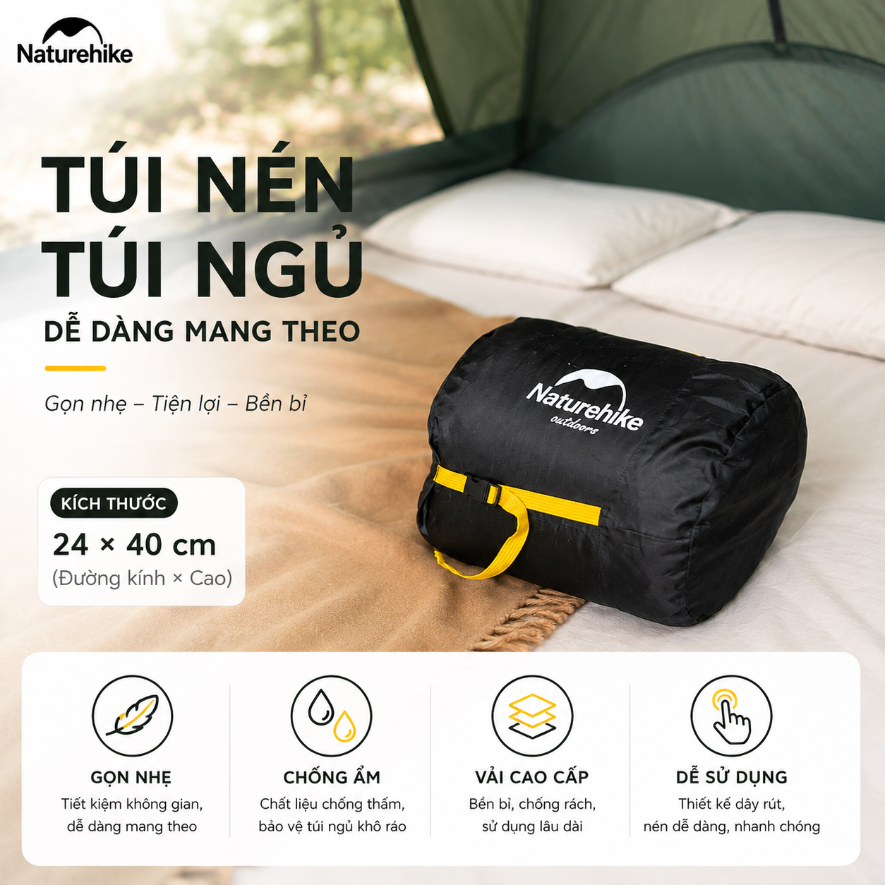 Túi Nén Túi Ngủ Naturehike 35L Chống Nước Vải Oxford 300D, Túi Nén Đồ Camping Du Lịch Gọn Nhẹ NH19PJ020