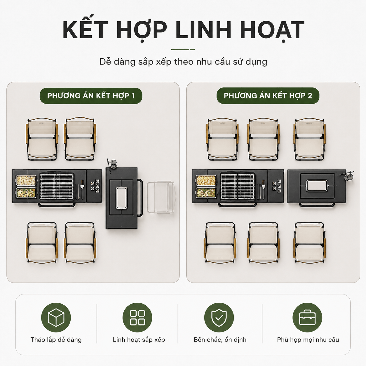 Bàn IGT Naturehike Đa Năng Tích Hợp Bếp Nướng BBQ, Bàn Camping Gấp Gọn Inox 304 Có Thanh Treo Đèn CNK2350CF018