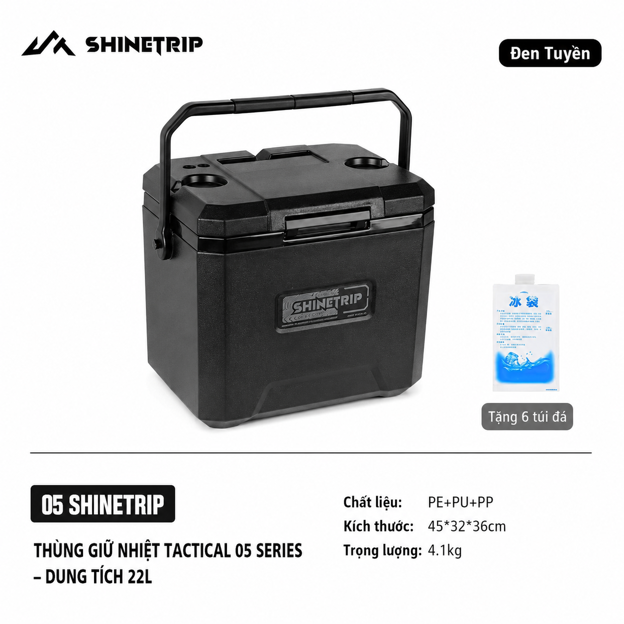 Thùng Đá Giữ Nhiệt ShineTrip 05 Series 16L/22L - Thùng Đựng Đá Camping Giữ Lạnh 72H Có Khay Phân Loại, Cách Nhiệt PU Cao