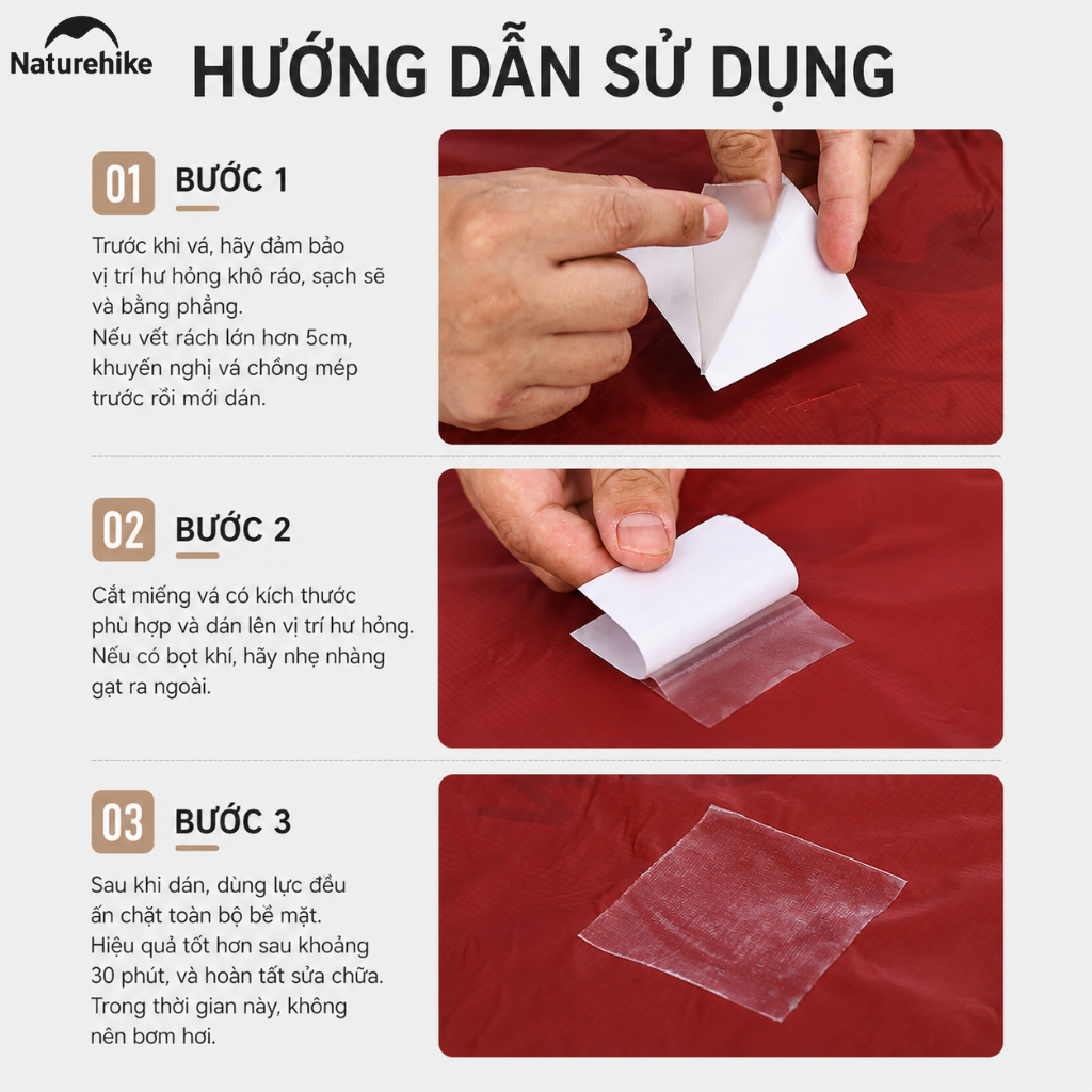 Miếng Dán Vá TPU Naturehike 7x7cm Trong Suốt Chống Thấm Nước - Miếng Vá Sửa Chữa Lều, Đệm Hơi, Túi Ngủ NH19PJ086