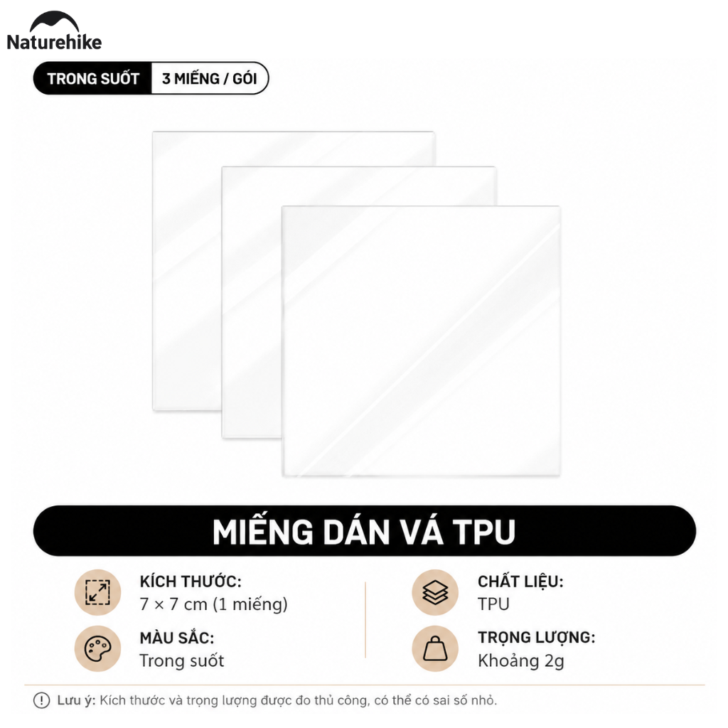 Miếng Dán Vá TPU Naturehike 7x7cm Trong Suốt Chống Thấm Nước - Miếng Vá Sửa Chữa Lều, Đệm Hơi, Túi Ngủ NH19PJ086