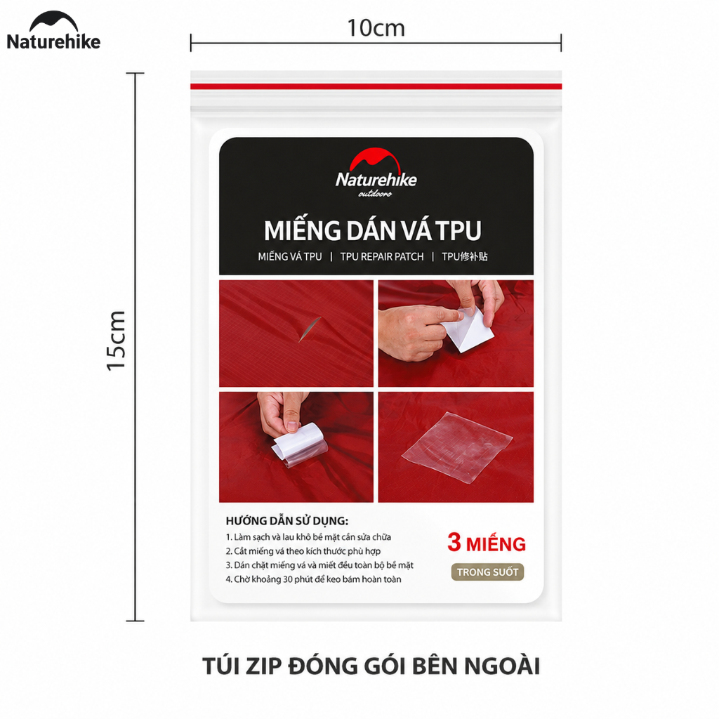 Miếng Dán Vá TPU Naturehike 7x7cm Trong Suốt Chống Thấm Nước - Miếng Vá Sửa Chữa Lều, Đệm Hơi, Túi Ngủ NH19PJ086
