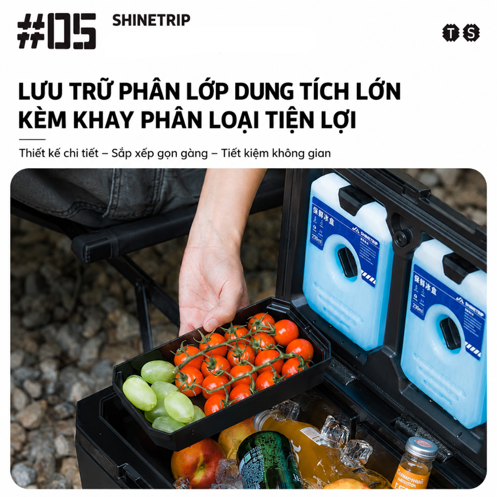 Thùng Đá Giữ Nhiệt ShineTrip 05 Series 16L/22L - Thùng Đựng Đá Camping Giữ Lạnh 72H Có Khay Phân Loại, Cách Nhiệt PU Cao