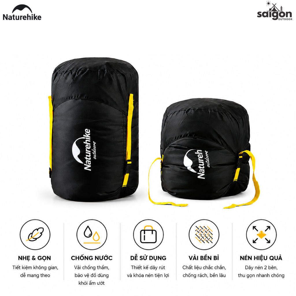 Túi Nén Túi Ngủ Naturehike 35L Chống Nước Vải Oxford 300D, Túi Nén Đồ Camping Du Lịch Gọn Nhẹ NH19PJ020