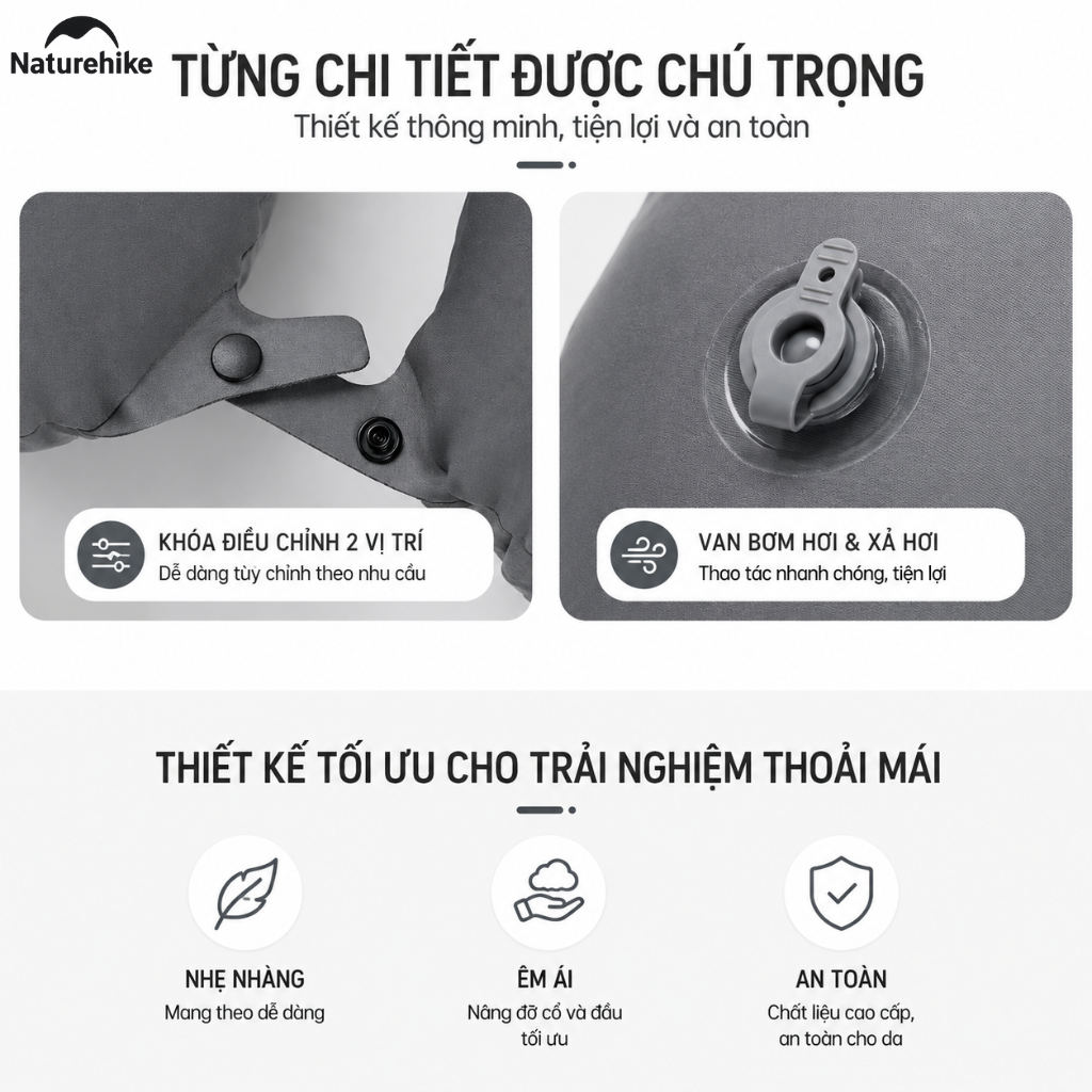 Gối Hơi Du Lịch Naturehike Chữ U Ôm Cổ Siêu Nhẹ 51g, Gấp Gọn, Gối Kê Cổ Đi Máy Bay Cắm Trại Dã Ngoại CNK2650WS030