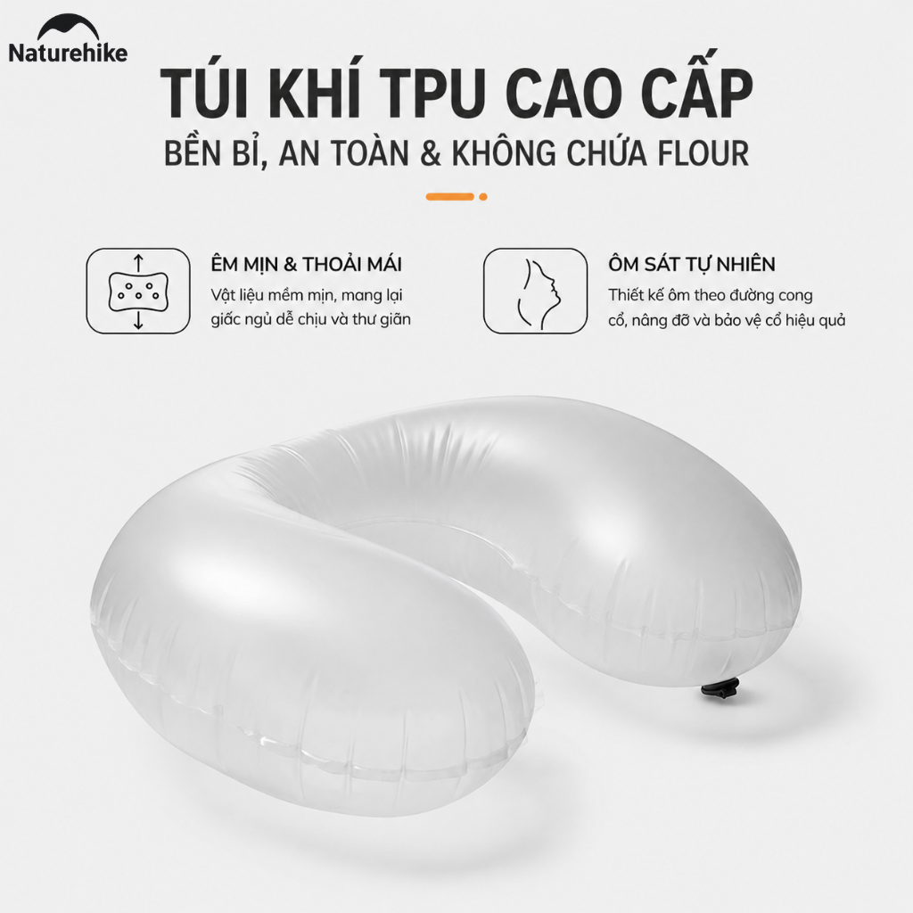 Gối Hơi Du Lịch Naturehike Chữ U Ôm Cổ Siêu Nhẹ 51g, Gấp Gọn, Gối Kê Cổ Đi Máy Bay Cắm Trại Dã Ngoại CNK2650WS030