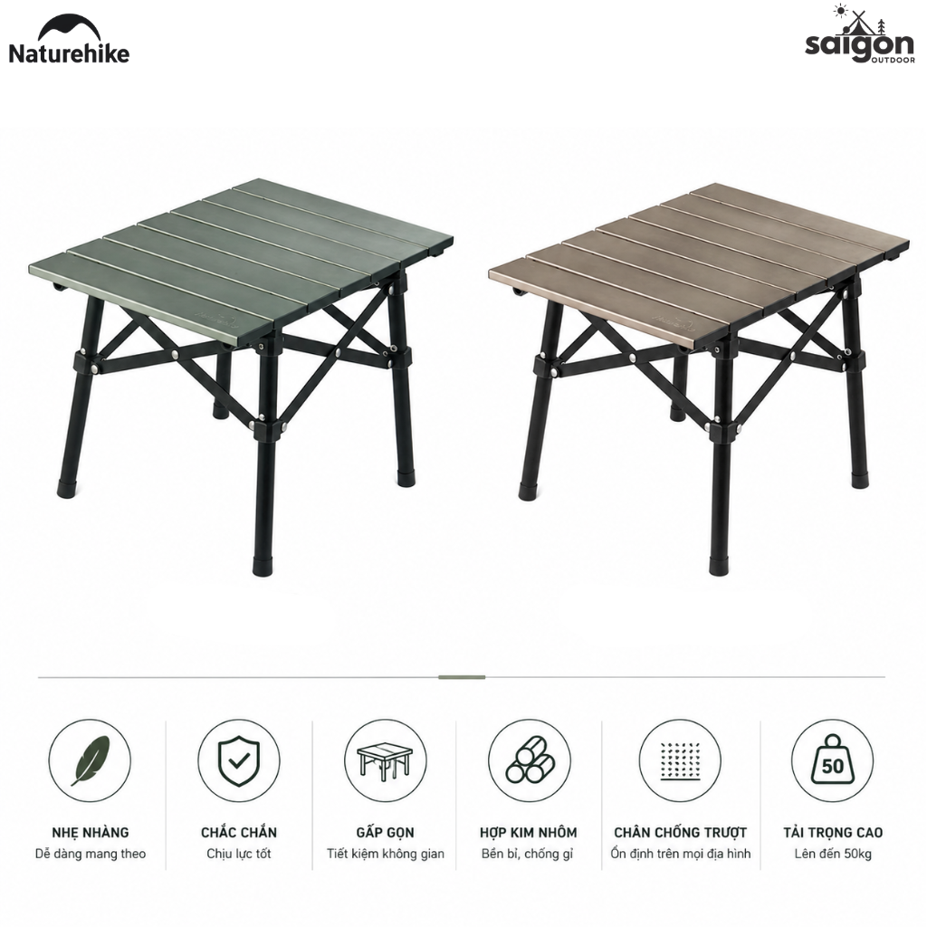 Bàn Gấp Dã Ngoại Naturehike Hợp Kim Nhôm 6063 Siêu Nhẹ 1kg, Bàn Camping Xếp Gọn CNH22JU050