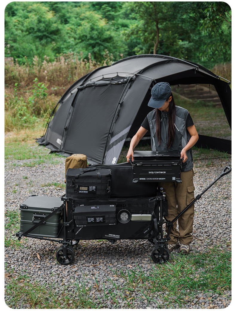 Xe Kéo Camping ShineTrip ST05 Tactical 495L Gấp Gọn Có Tay Kéo Mở Rộng Bánh Xe 10cm Phanh Kép