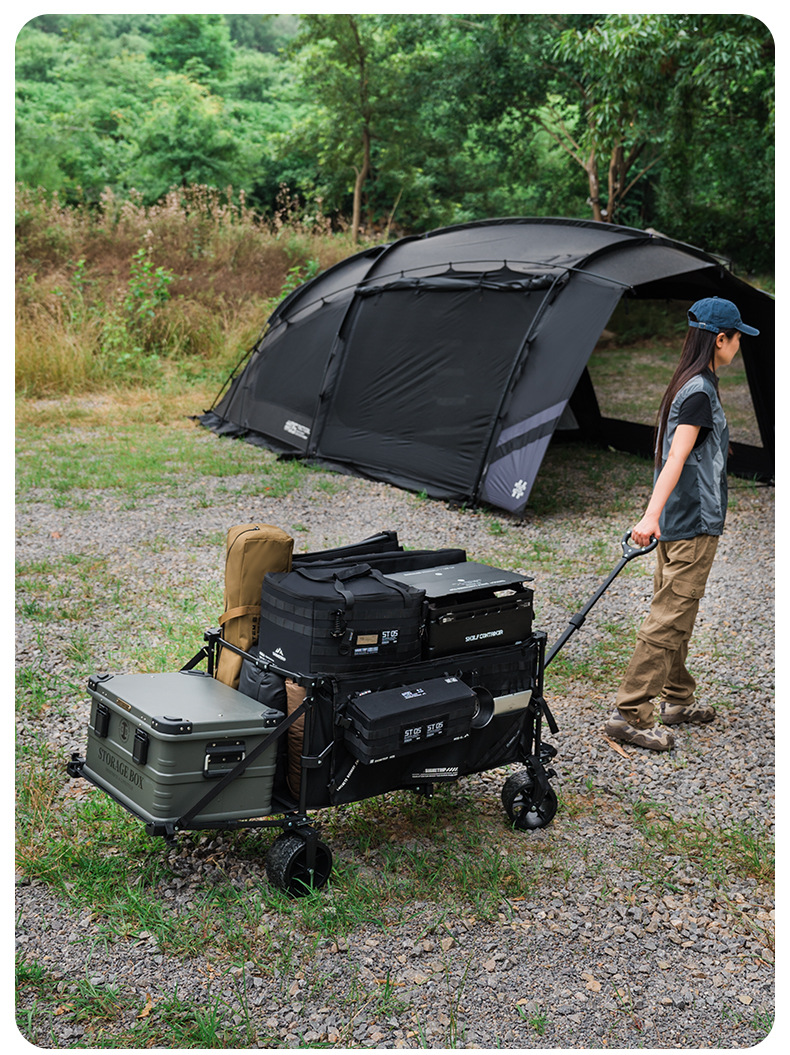 Xe Kéo Camping ShineTrip ST05 Tactical 495L Gấp Gọn Có Tay Kéo Mở Rộng Bánh Xe 10cm Phanh Kép