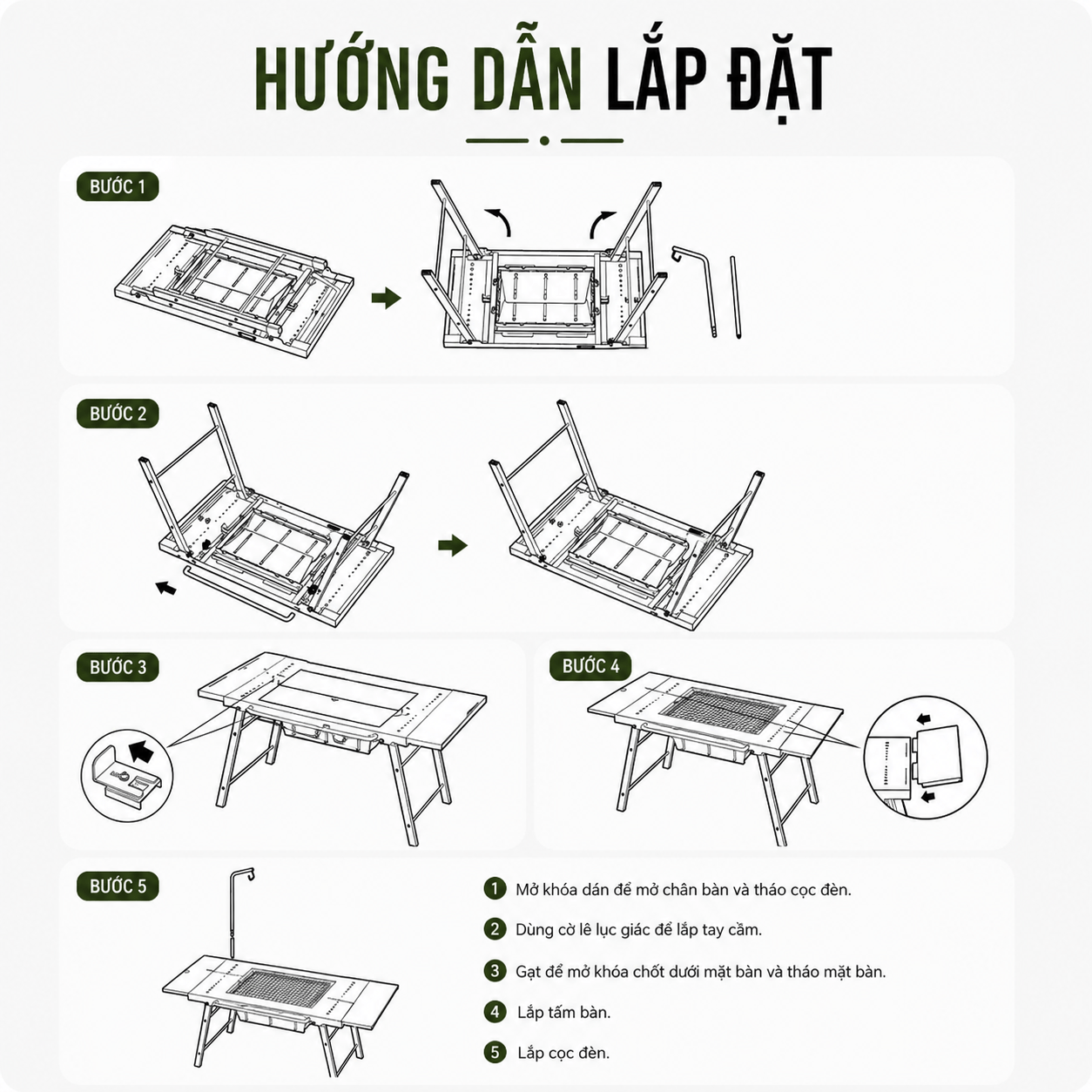 Bàn IGT Naturehike Đa Năng Tích Hợp Bếp Nướng BBQ, Bàn Camping Gấp Gọn Inox 304 Có Thanh Treo Đèn CNK2350CF018