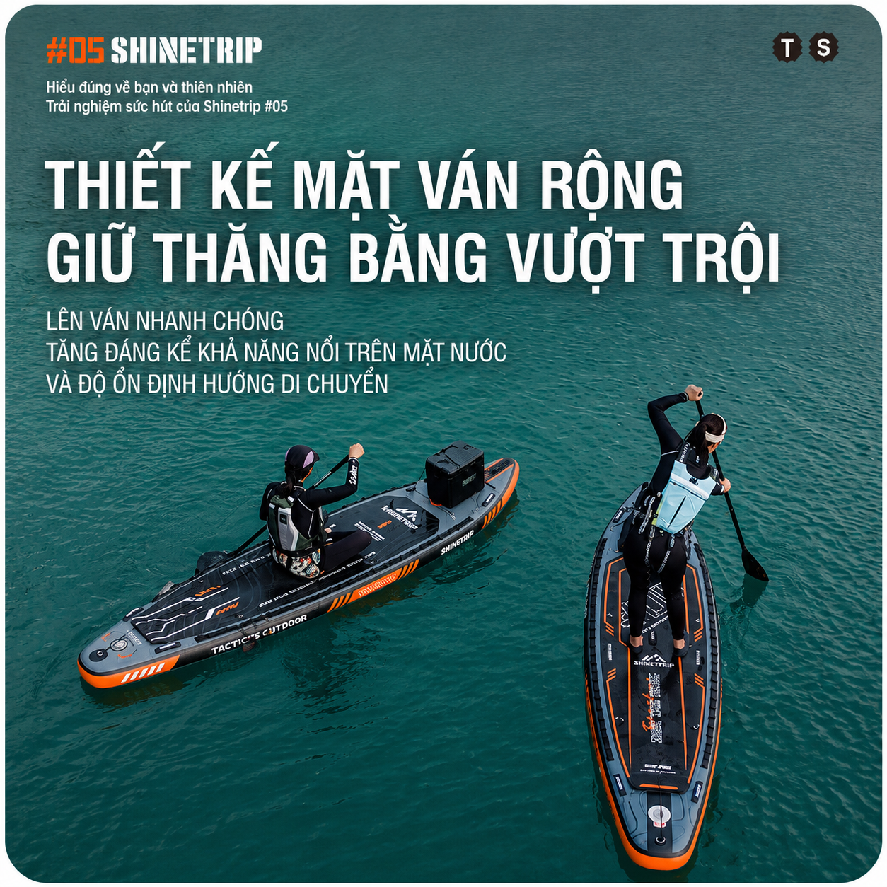 Ván Chèo SUP Bơm Hơi ShineTrip Tactical 3.35m - Bộ SUP Đứng Chèo Đa Năng PVC 2 Lớp Chống Trượt Kèm Phụ Kiện
