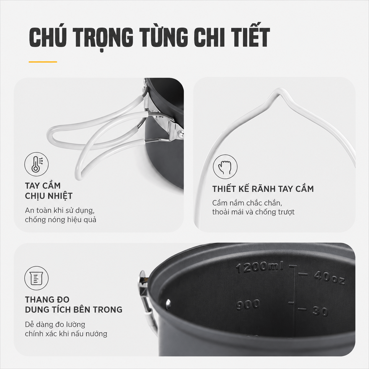 Bộ Nồi Dã Ngoại Naturehike 4 Món Hợp Kim Nhôm 3003 Chống Dính, Tay Cầm Gấp Gọn NH18T018-G