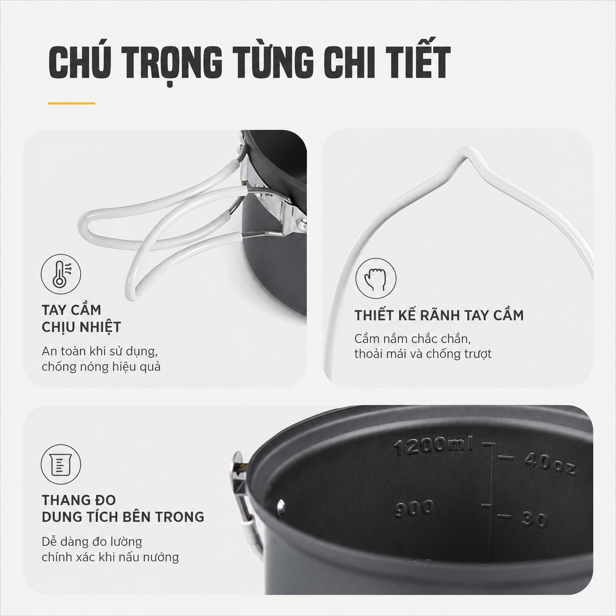 Bộ Nồi Dã Ngoại Naturehike 4 Món Hợp Kim Nhôm 3003 Chống Dính, Tay Cầm Gấp Gọn NH18T018-G