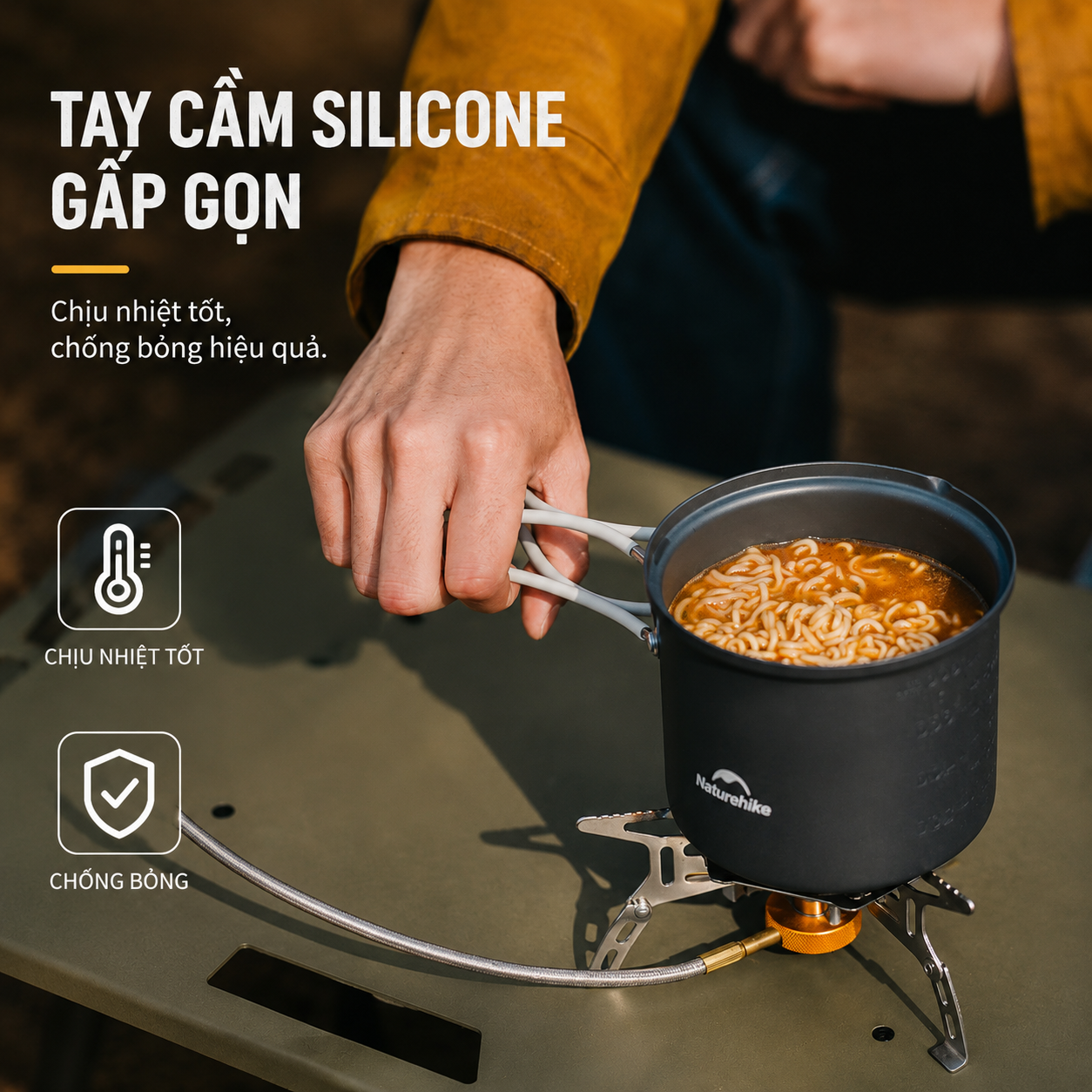 Bộ Nồi Dã Ngoại Naturehike 4 Món Hợp Kim Nhôm 3003 Chống Dính, Tay Cầm Gấp Gọn NH18T018-G