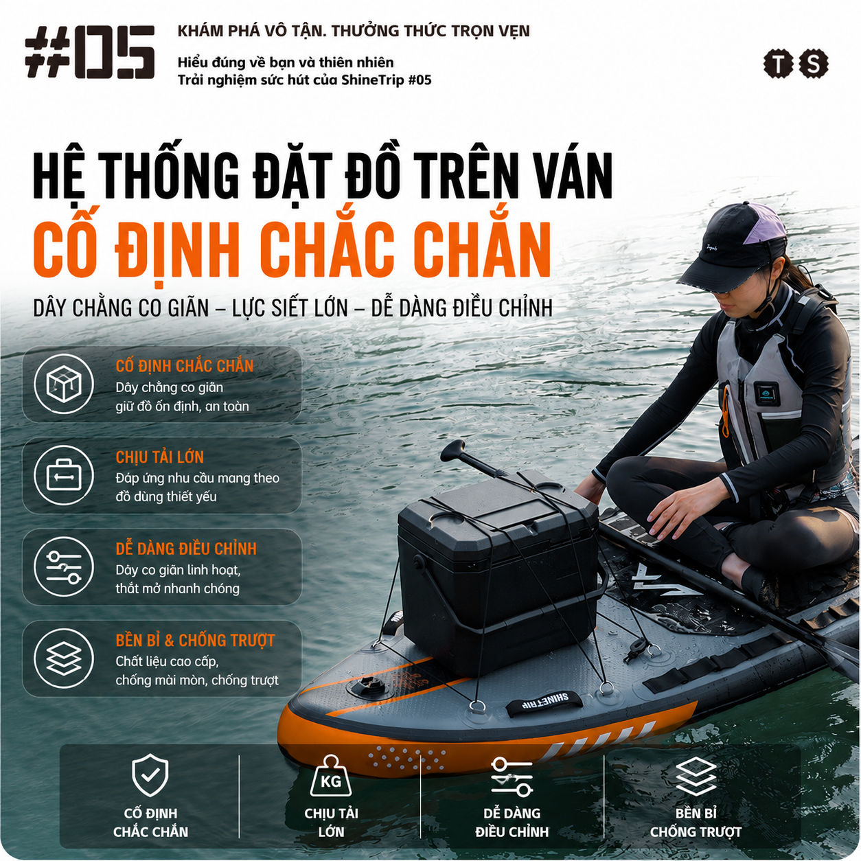 Ván Chèo SUP Bơm Hơi ShineTrip Tactical 3.35m - Bộ SUP Đứng Chèo Đa Năng PVC 2 Lớp Chống Trượt Kèm Phụ Kiện