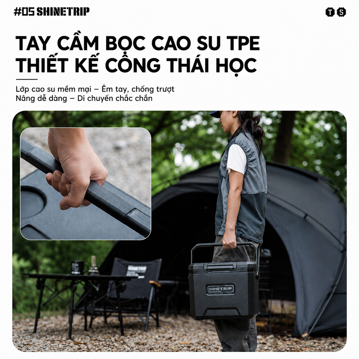 Thùng Đá Giữ Nhiệt ShineTrip 05 Series 16L/22L - Thùng Đựng Đá Camping Giữ Lạnh 72H Có Khay Phân Loại, Cách Nhiệt PU Cao
