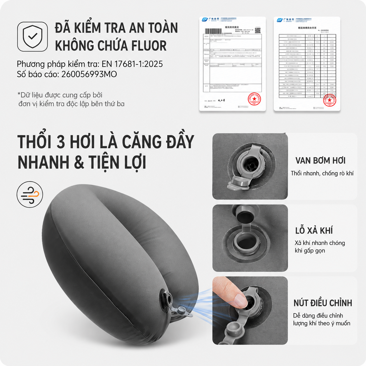 Gối Hơi Du Lịch Naturehike Chữ U Ôm Cổ Siêu Nhẹ 51g, Gấp Gọn, Gối Kê Cổ Đi Máy Bay Cắm Trại Dã Ngoại CNK2650WS030