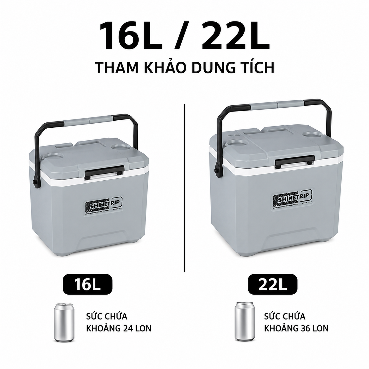 Thùng Đá Giữ Nhiệt ShineTrip 05 Series 16L/22L - Thùng Đựng Đá Camping Giữ Lạnh 72H Có Khay Phân Loại, Cách Nhiệt PU Cao