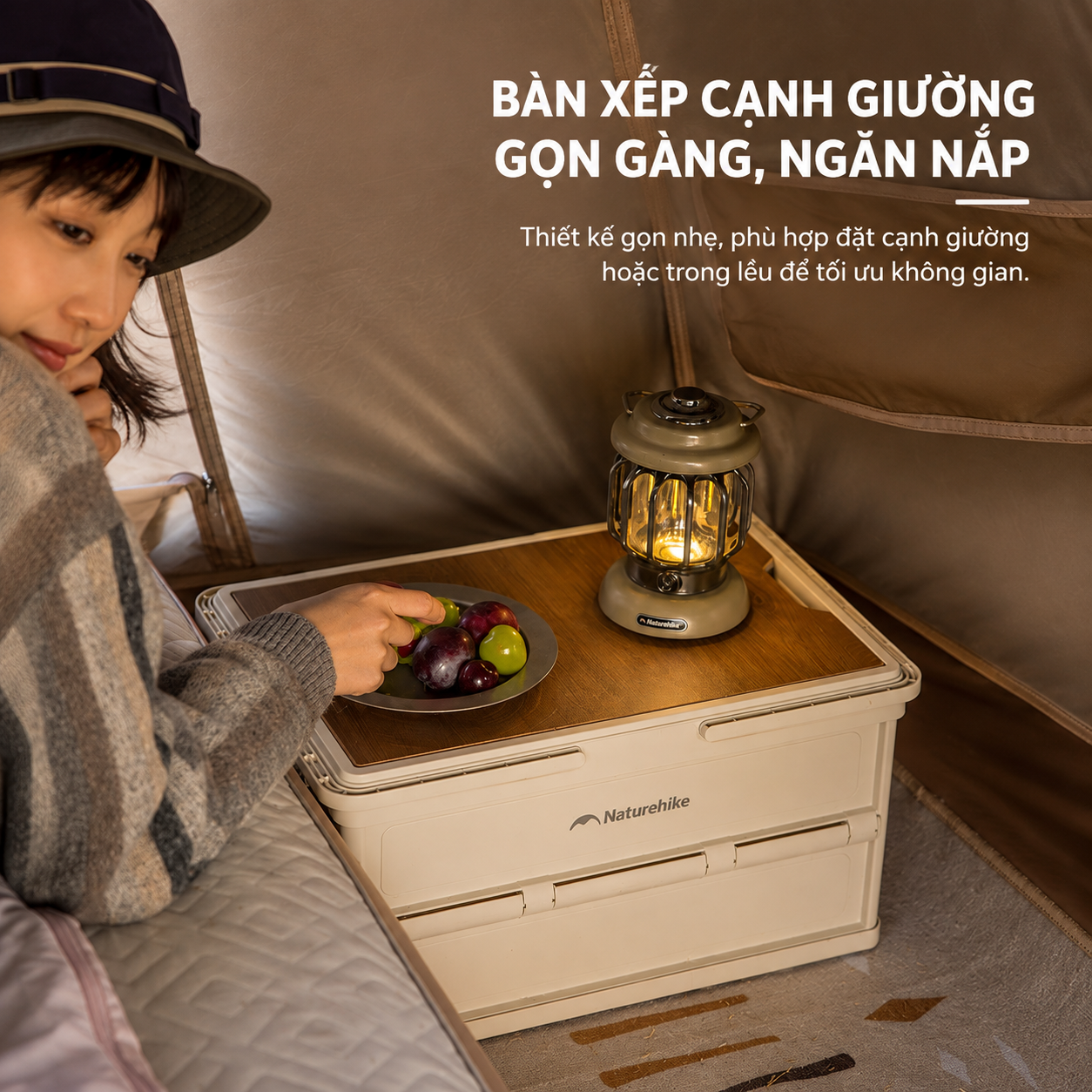Thùng Đựng Đồ Gấp Gọn Naturehike 25L Có Mặt Bàn Vân Gỗ, Tay Xách, Xếp Chồng Đa Năng CNK2550XB017