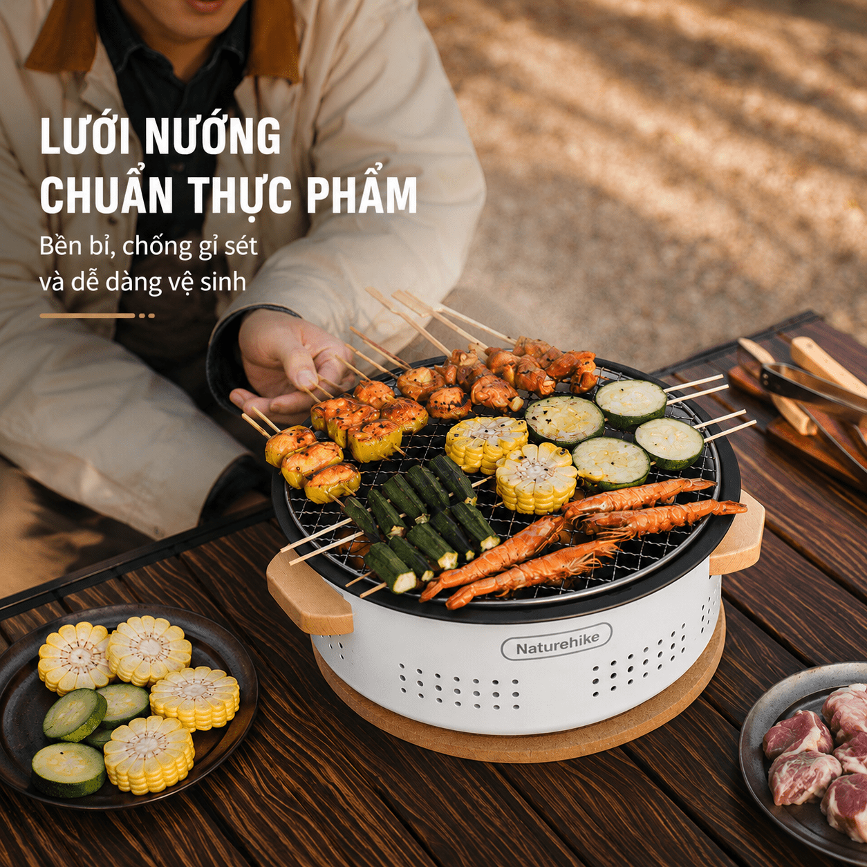 Bếp Nướng Than Hoa Naturehike Để Bàn Tròn 30cm, Bếp Nướng BBQ Camping Dã Ngoại CNK2550CF010