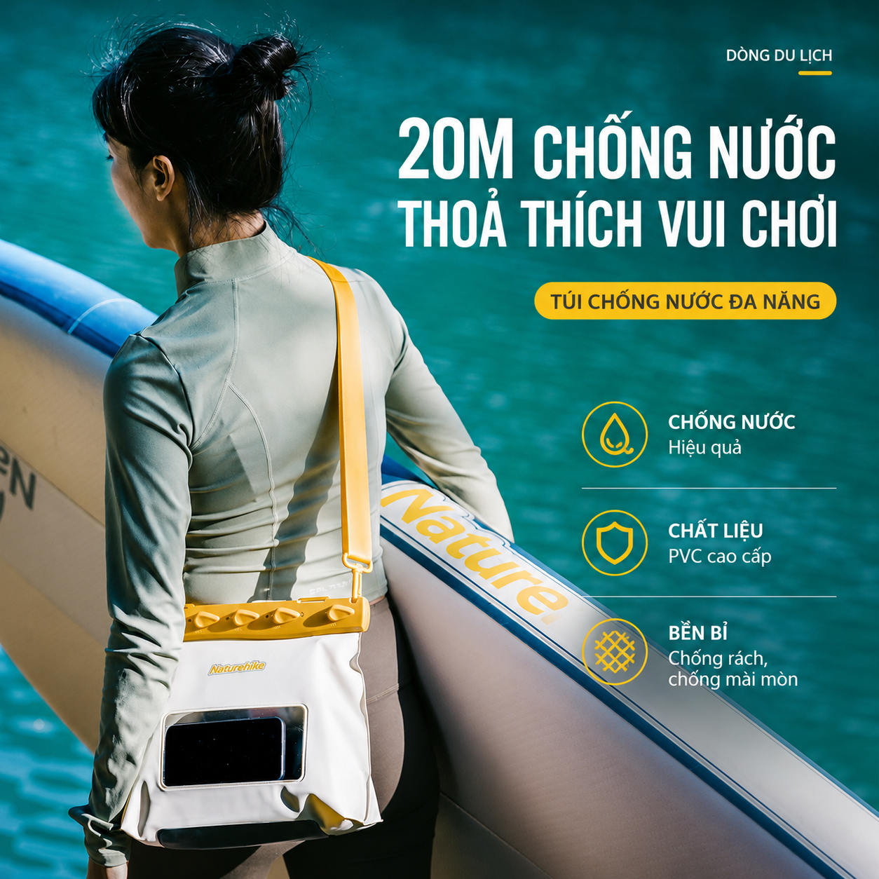 Túi Chống Nước Naturehike 2.6L/5.6L Đựng Điện Thoại, Túi Đeo Chéo Đi Biển Chèo SUP PVC CNK2300BS016