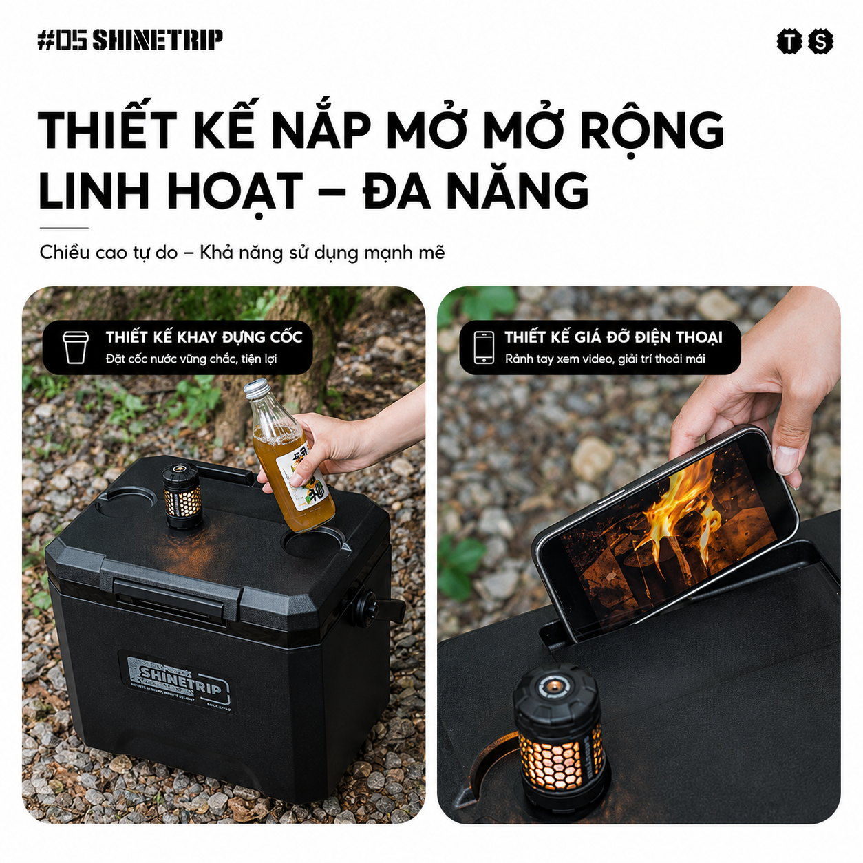 Thùng Đá Giữ Nhiệt ShineTrip 05 Series 16L/22L - Thùng Đựng Đá Camping Giữ Lạnh 72H Có Khay Phân Loại, Cách Nhiệt PU Cao