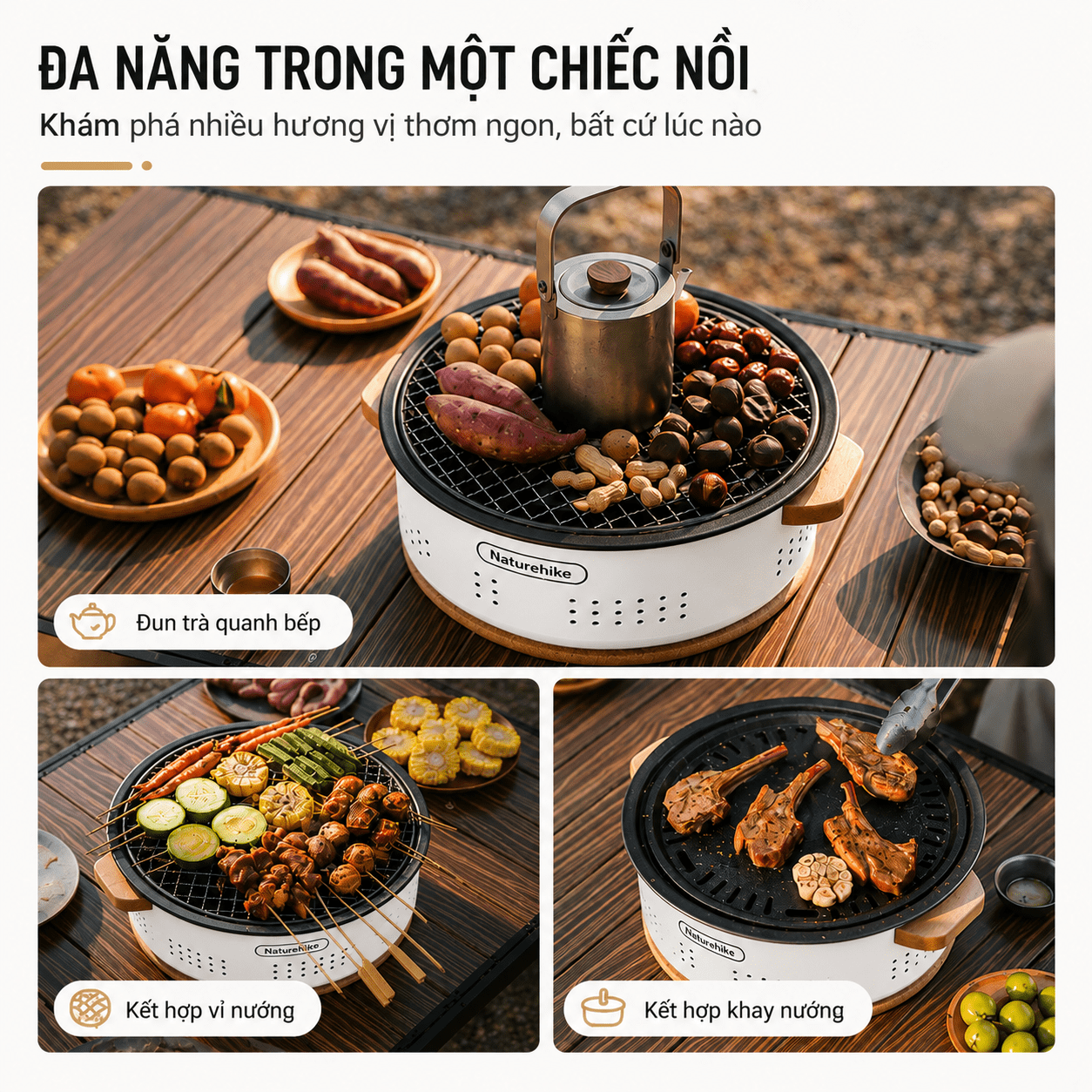 Bếp Nướng Than Hoa Naturehike Để Bàn Tròn 30cm, Bếp Nướng BBQ Camping Dã Ngoại CNK2550CF010