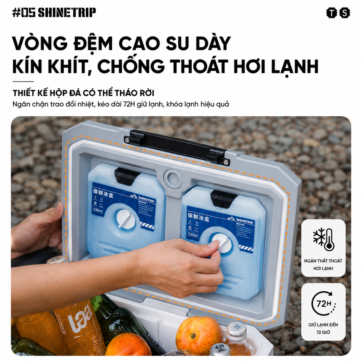 Thùng Đá Giữ Nhiệt ShineTrip 05 Series 16L/22L - Thùng Đựng Đá Camping Giữ Lạnh 72H Có Khay Phân Loại, Cách Nhiệt PU Cao