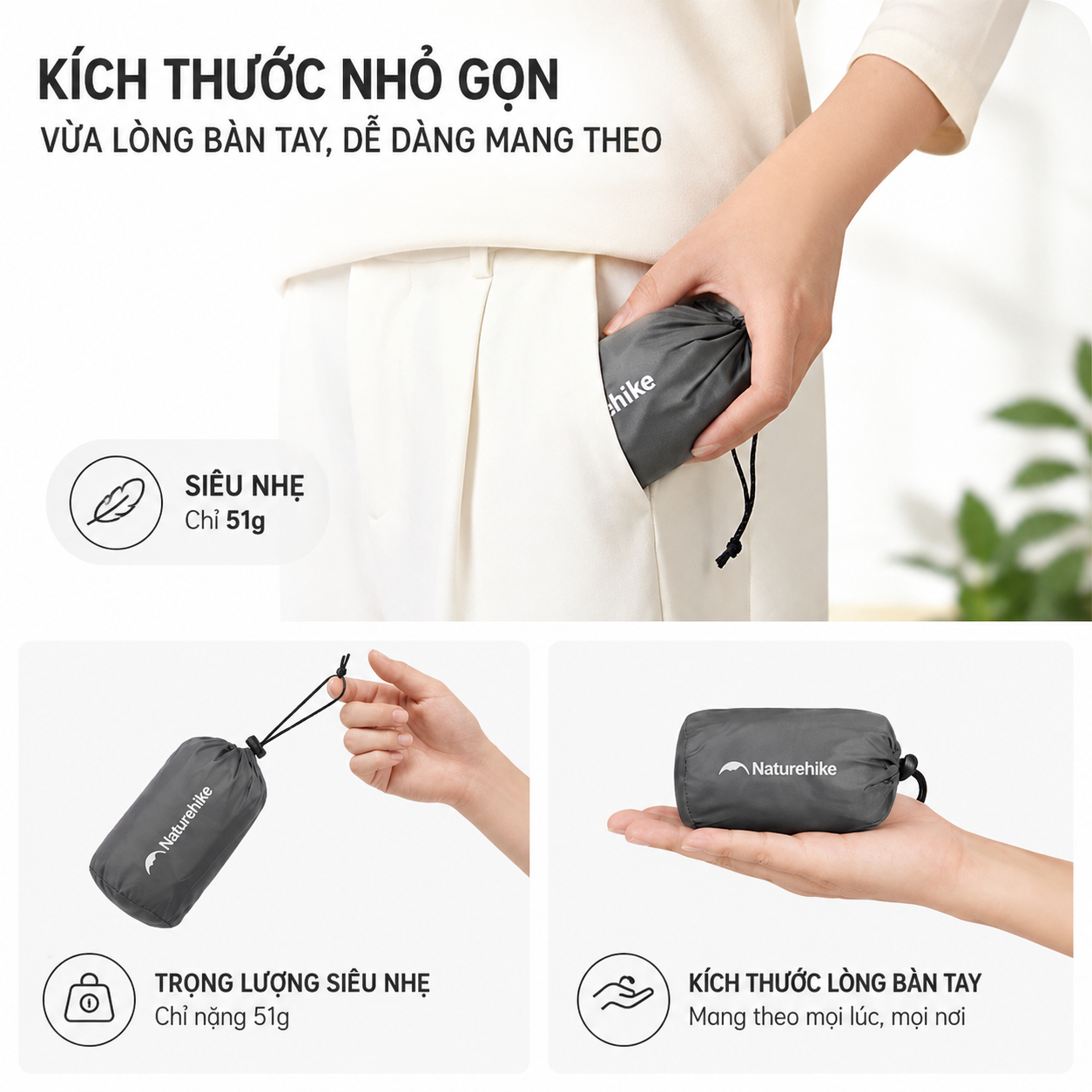 Gối Hơi Du Lịch Naturehike Chữ U Ôm Cổ Siêu Nhẹ 51g, Gấp Gọn, Gối Kê Cổ Đi Máy Bay Cắm Trại Dã Ngoại CNK2650WS030