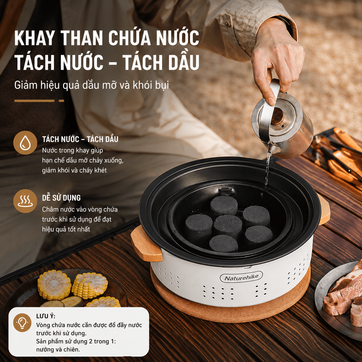 Bếp Nướng Than Hoa Naturehike Để Bàn Tròn 30cm, Bếp Nướng BBQ Camping Dã Ngoại CNK2550CF010