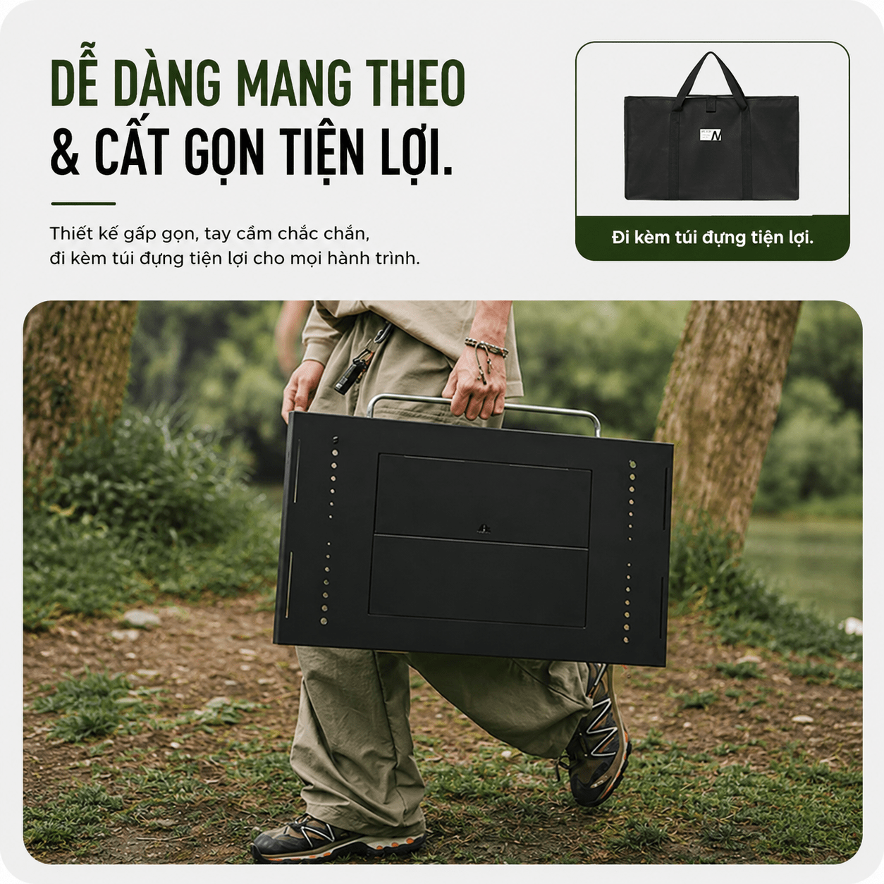 Bàn IGT Naturehike Đa Năng Tích Hợp Bếp Nướng BBQ, Bàn Camping Gấp Gọn Inox 304 Có Thanh Treo Đèn CNK2350CF018