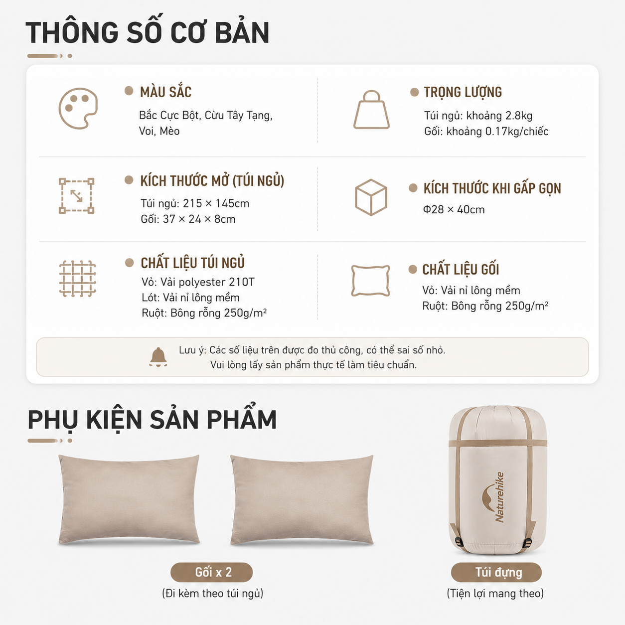 Túi Ngủ Đôi Naturehike Cho 2 Người, Giữ Ấm 15°C, Kèm 2 Gối & Túi Đựng, Camping Dã Ngoại NH21MSD06