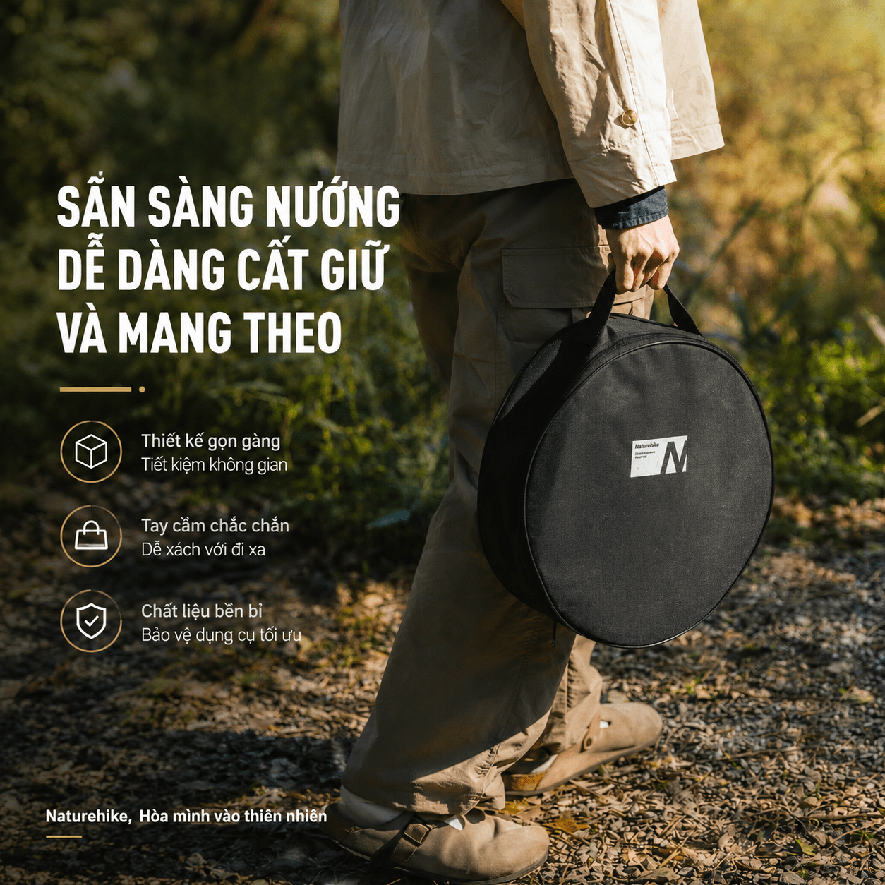 Bếp Nướng Than Hoa Naturehike Để Bàn Tròn 30cm, Bếp Nướng BBQ Camping Dã Ngoại CNK2550CF010