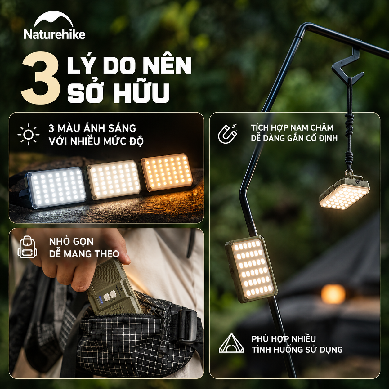 Đèn Cắm Trại Naturehike Star Air – 800LM | 5000mAh | 3 Màu Ánh Sáng CNK2650ZM010