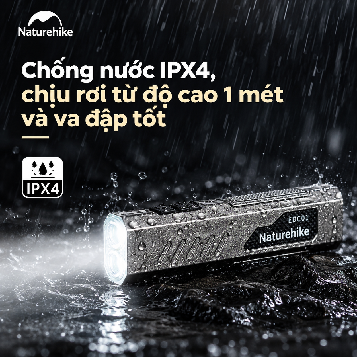 Đèn Pin Cầm Tay Naturehike EDC01 – 1500LM, Chiếu Xa 120m, Pin 1000mAh, IPX4, Sạc Type-C CNK2450ZM016