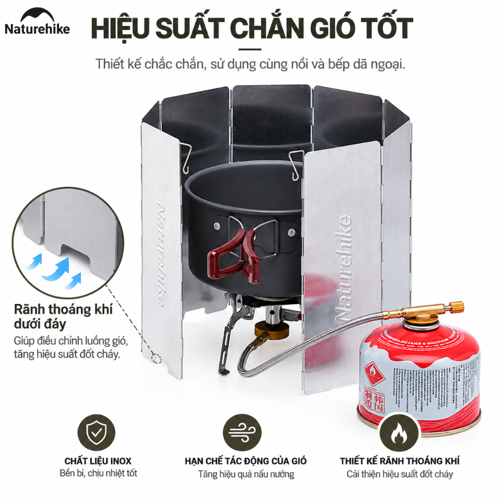 Tấm chắn gió dã ngoại Naturehike - Nhẹ, bền, gấp gọn, nấu ăn ngoài trời NH20CJ008