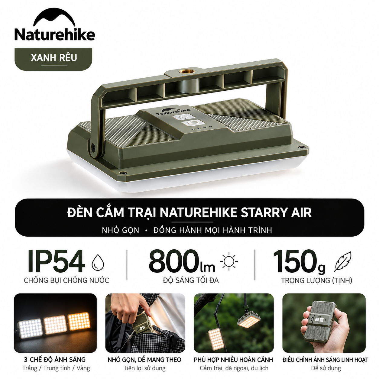 Đèn Cắm Trại Naturehike Star Air – 800LM | 5000mAh | 3 Màu Ánh Sáng CNK2650ZM010