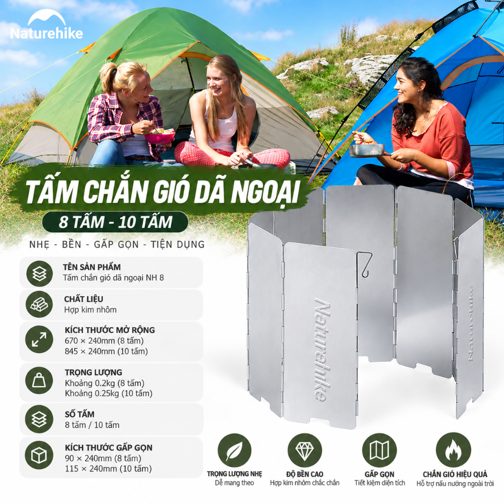 Tấm chắn gió dã ngoại Naturehike - Nhẹ, bền, gấp gọn, nấu ăn ngoài trời NH20CJ008