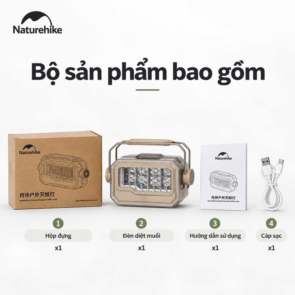 Đèn Diệt Muỗi Cắm Trại Naturehike Moon Companion 4000mAh – 150lm, 1000V, Sạc Type-C, 40 Giờ CNK2550ZM013