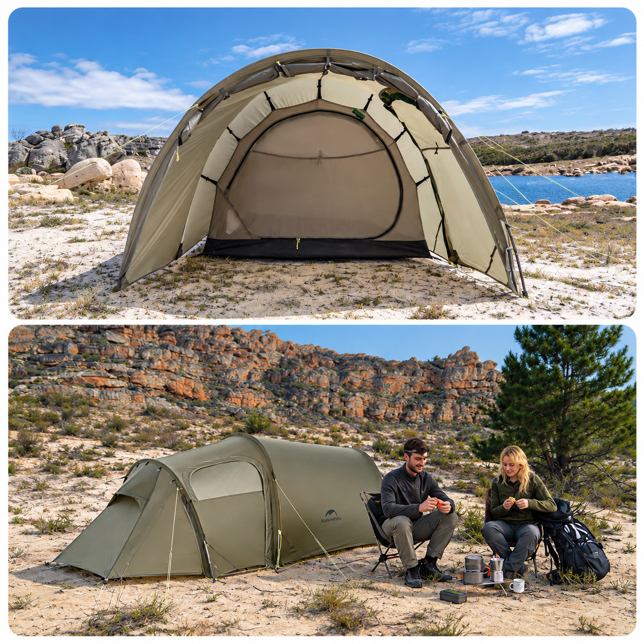 Lều Đường Hầm Naturehike 3 Người Siêu Nhẹ, Lều Camping 4 Mùa Nylon 15D Chống Thấm CNK2450WS036