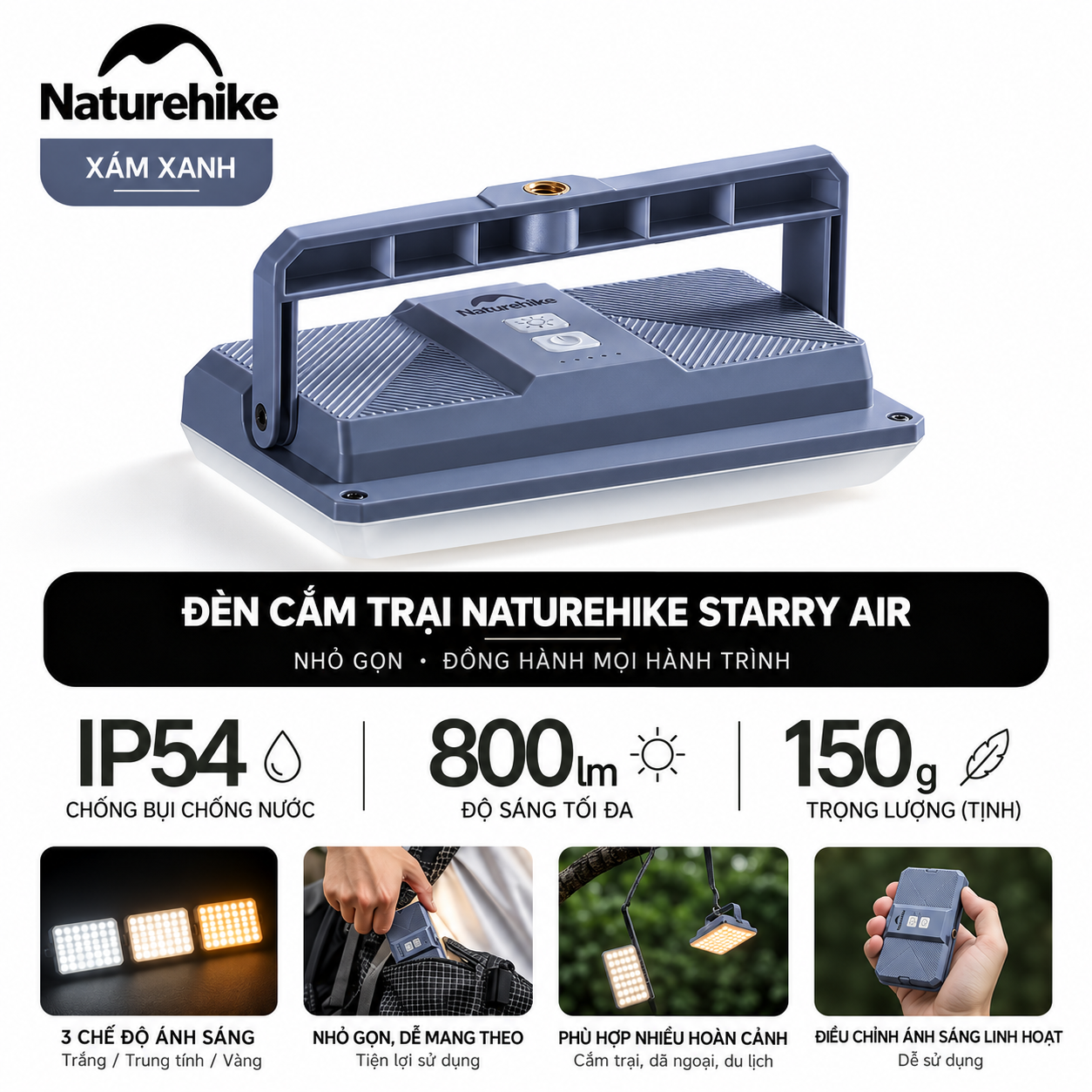 Đèn Cắm Trại Naturehike Star Air – 800LM | 5000mAh | 3 Màu Ánh Sáng CNK2650ZM010