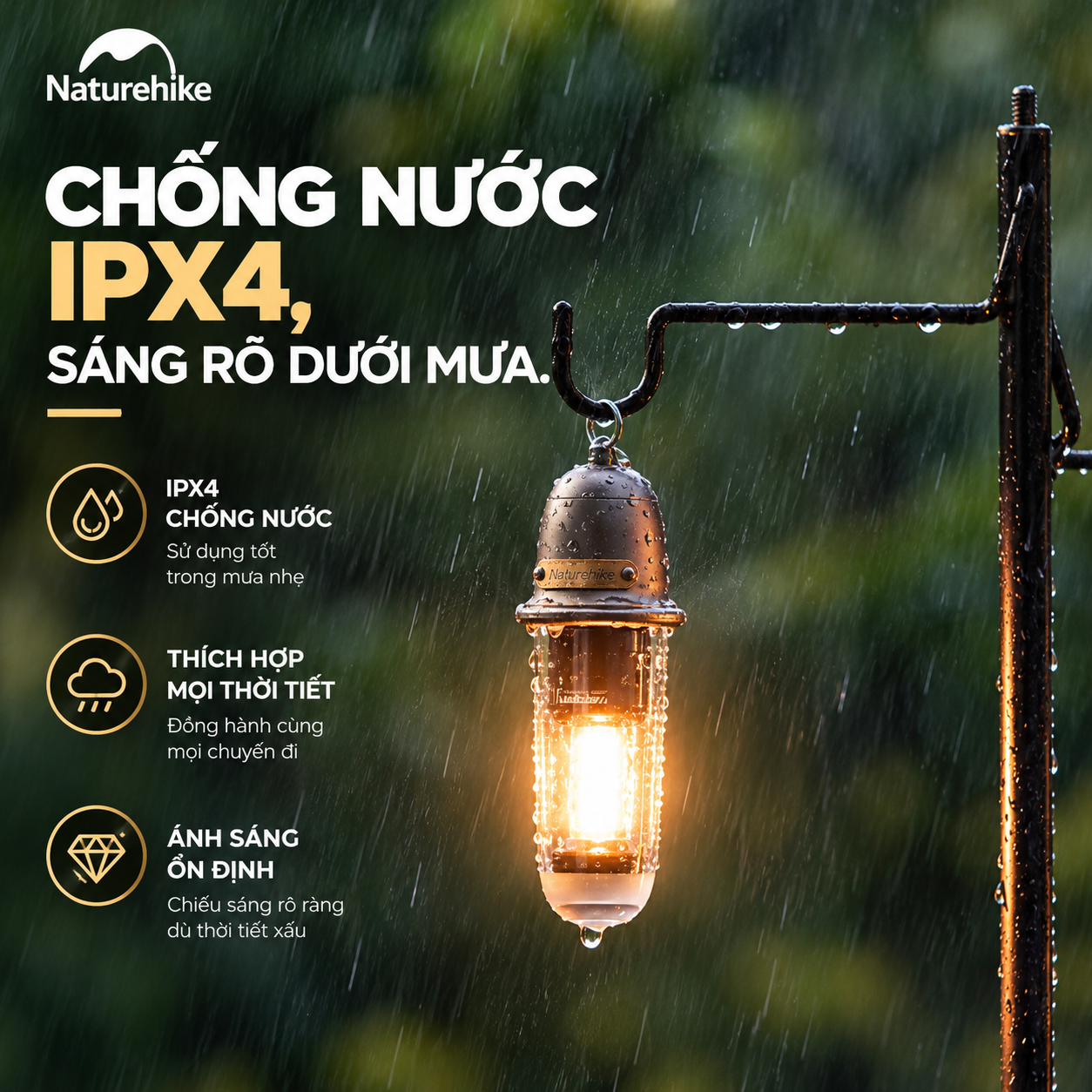 Đèn treo dã ngoại naturehike 2 trong 1 – Đèn camping mini, 2 chế độ sáng, Sạc Type-c CNK2350ZM010