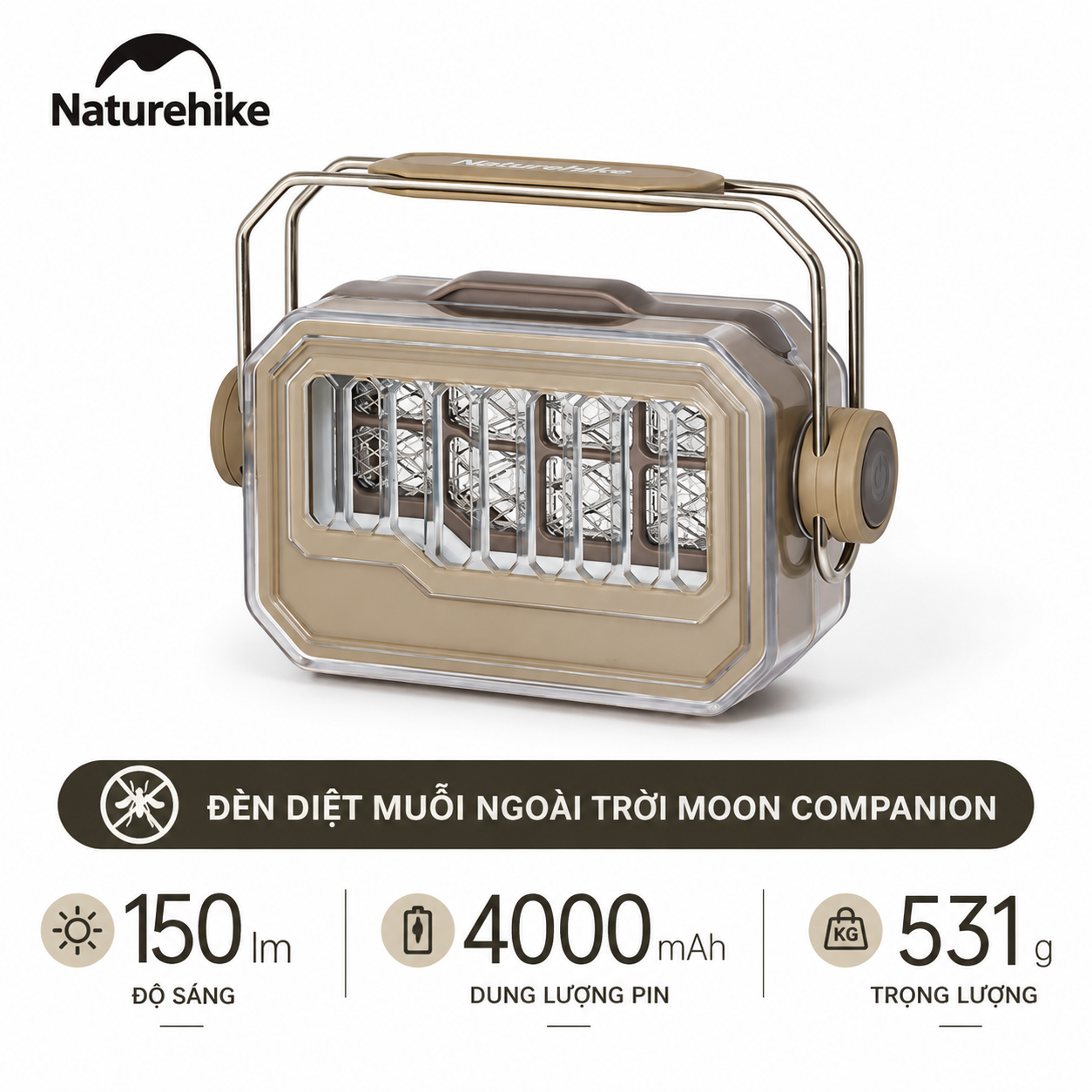 Đèn Diệt Muỗi Cắm Trại Naturehike Moon Companion 4000mAh – 150lm, 1000V, Sạc Type-C, 40 Giờ CNK2550ZM013