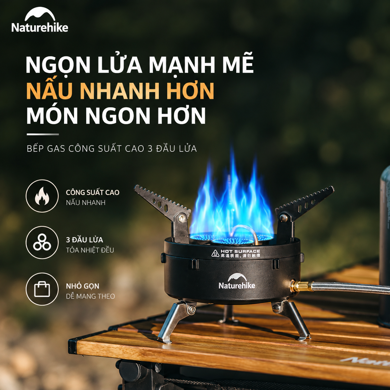Bếp gas dã ngoại Naturehike - 3 đầu đốt, công suất lớn CNK2450CF019